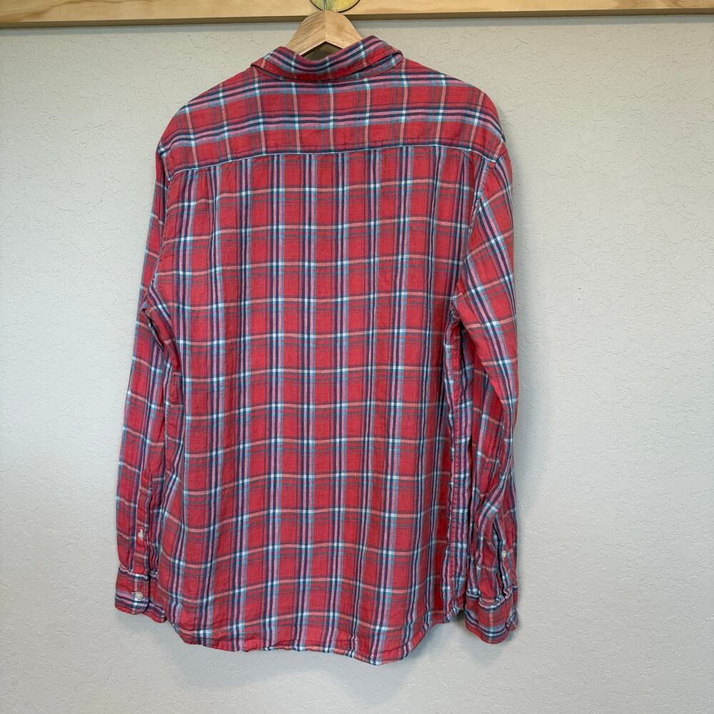 Men's Faherty Red Plaid Linen Long Sleeve Summer Button Down Size L - Picture 7 of 8